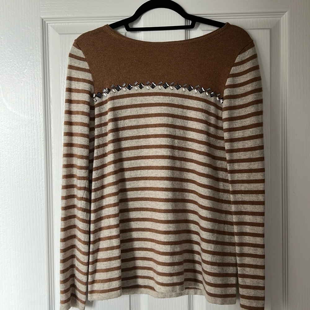 J. Crew Striped Sweater with Gem Beading Details - M